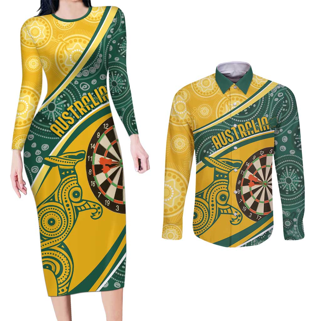 Australia Darts Personalized Indigenous Couples Matching Long Sleeve Bodycon Dress and Long Sleeve Button Shirt Champion Roos