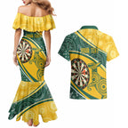 Australia Darts Personalized Indigenous Couples Matching Mermaid Dress and Hawaiian Shirt Champion Roos