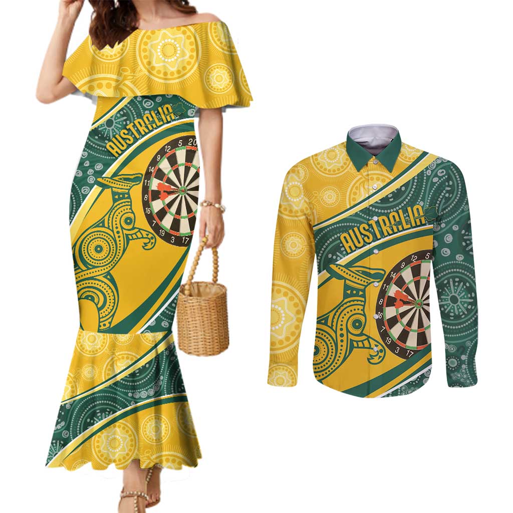 Australia Darts Personalized Indigenous Couples Matching Mermaid Dress and Long Sleeve Button Shirt Champion Roos