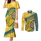 Australia Darts Personalized Indigenous Couples Matching Mermaid Dress and Long Sleeve Button Shirt Champion Roos