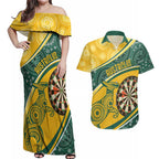 Australia Darts Personalized Indigenous Couples Matching Off Shoulder Maxi Dress and Hawaiian Shirt Champion Roos