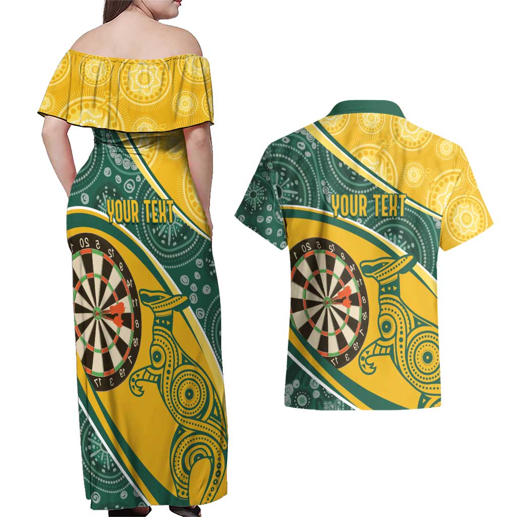 Australia Darts Personalized Indigenous Couples Matching Off Shoulder Maxi Dress and Hawaiian Shirt Champion Roos