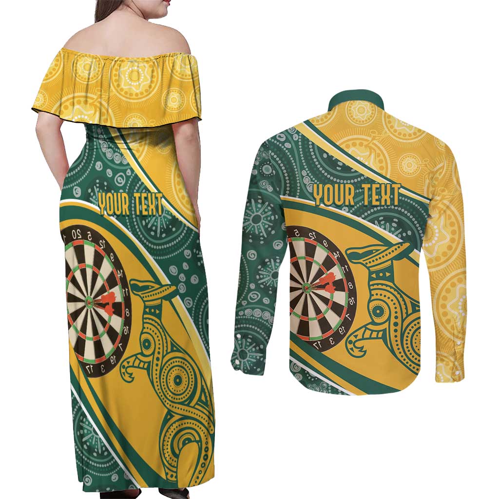Australia Darts Personalized Indigenous Couples Matching Off Shoulder Maxi Dress and Long Sleeve Button Shirt Champion Roos