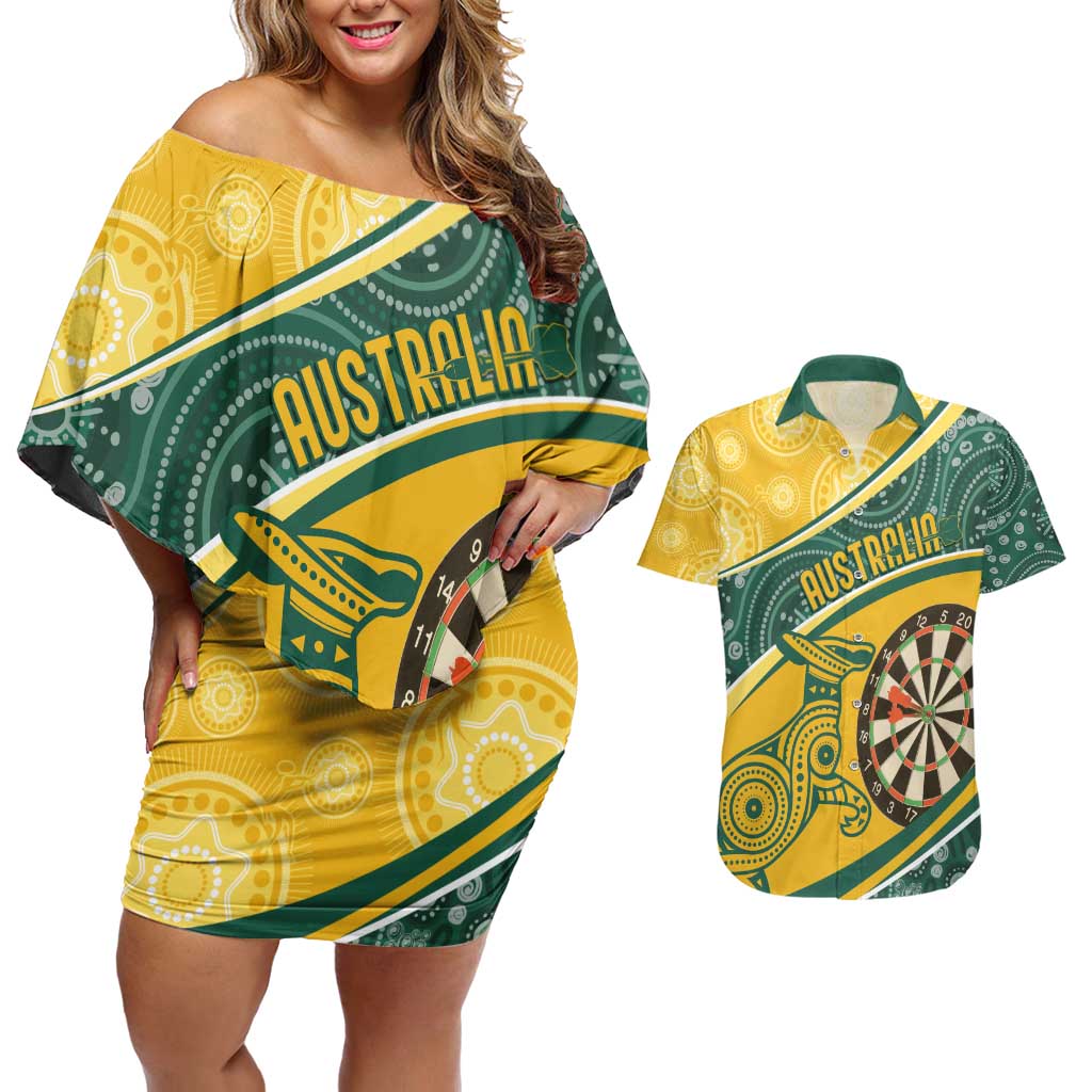 Australia Darts Personalized Indigenous Couples Matching Off Shoulder Short Dress and Hawaiian Shirt Champion Roos