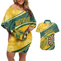 Australia Darts Personalized Indigenous Couples Matching Off Shoulder Short Dress and Hawaiian Shirt Champion Roos