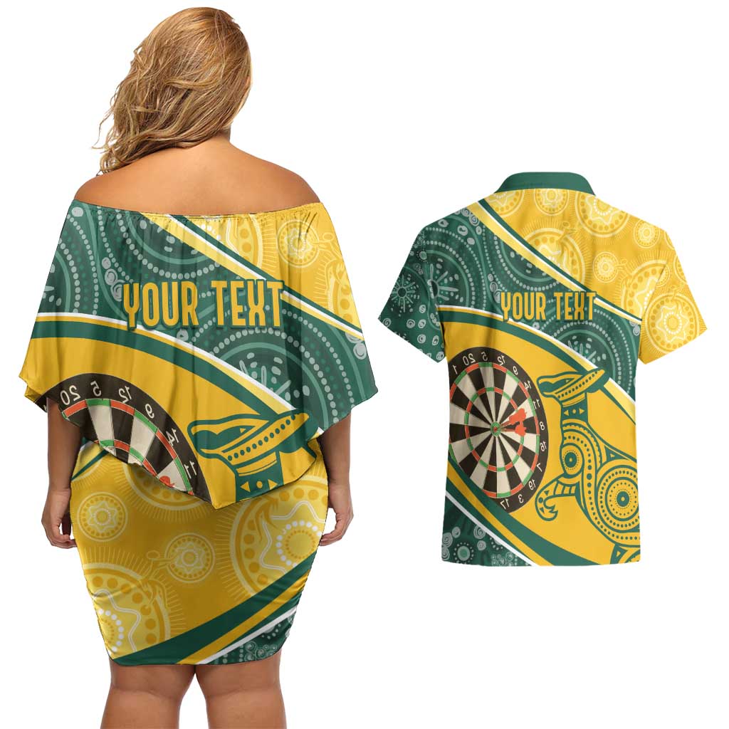 Australia Darts Personalized Indigenous Couples Matching Off Shoulder Short Dress and Hawaiian Shirt Champion Roos