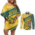 Australia Darts Personalized Indigenous Couples Matching Off Shoulder Short Dress and Long Sleeve Button Shirt Champion Roos