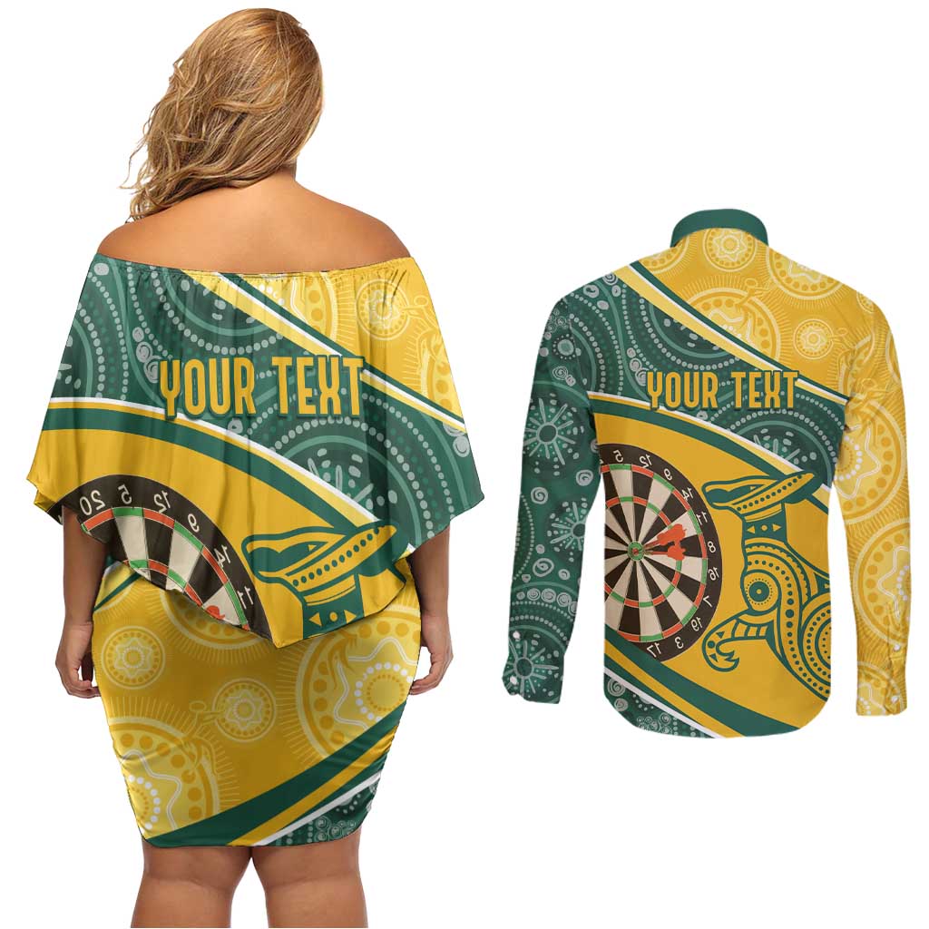 Australia Darts Personalized Indigenous Couples Matching Off Shoulder Short Dress and Long Sleeve Button Shirt Champion Roos