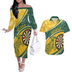 Australia Darts Personalized Indigenous Couples Matching Off The Shoulder Long Sleeve Dress and Hawaiian Shirt Champion Roos