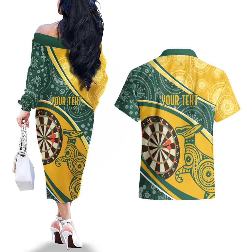 Australia Darts Personalized Indigenous Couples Matching Off The Shoulder Long Sleeve Dress and Hawaiian Shirt Champion Roos