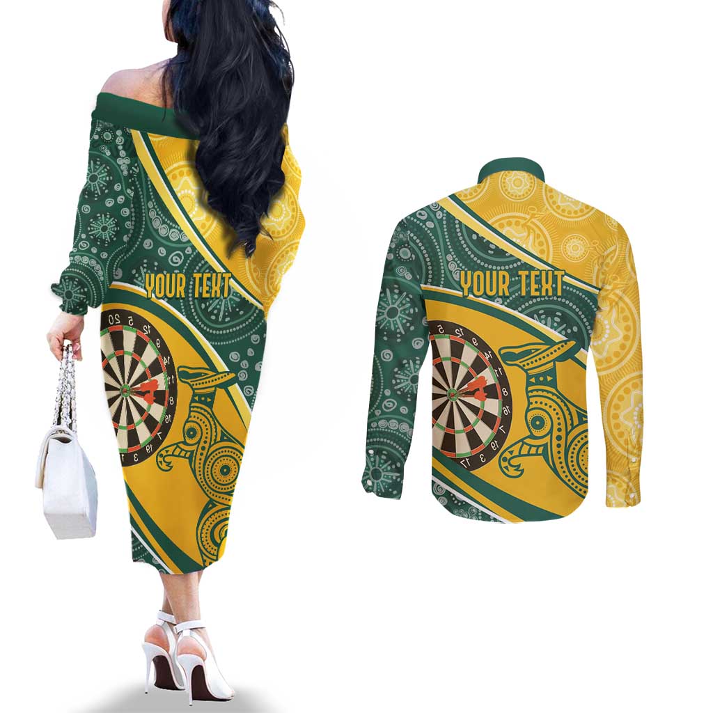 Australia Darts Personalized Indigenous Couples Matching Off The Shoulder Long Sleeve Dress and Long Sleeve Button Shirt Champion Roos