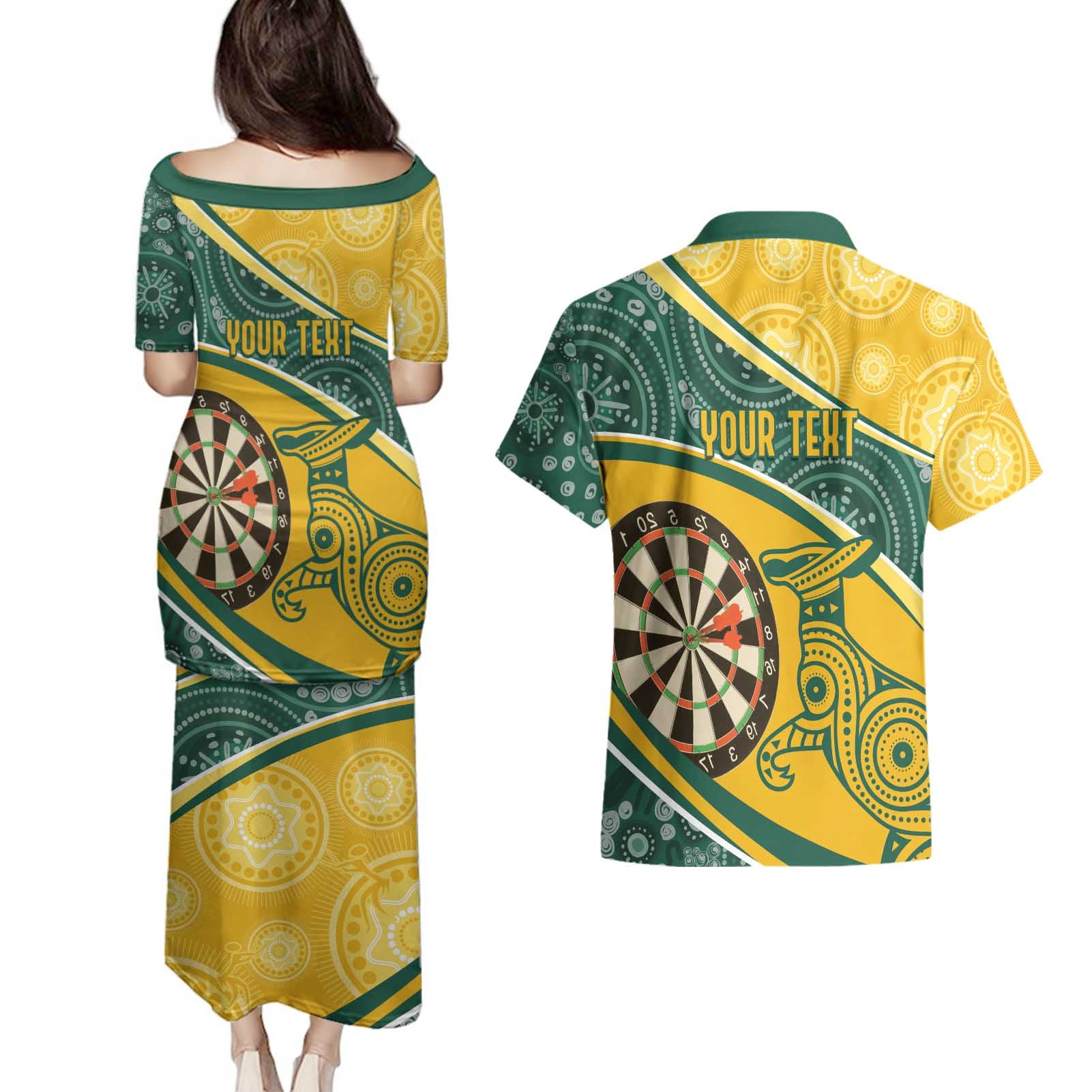 Australia Darts Personalized Indigenous Couples Matching Puletasi and Hawaiian Shirt Champion Roos
