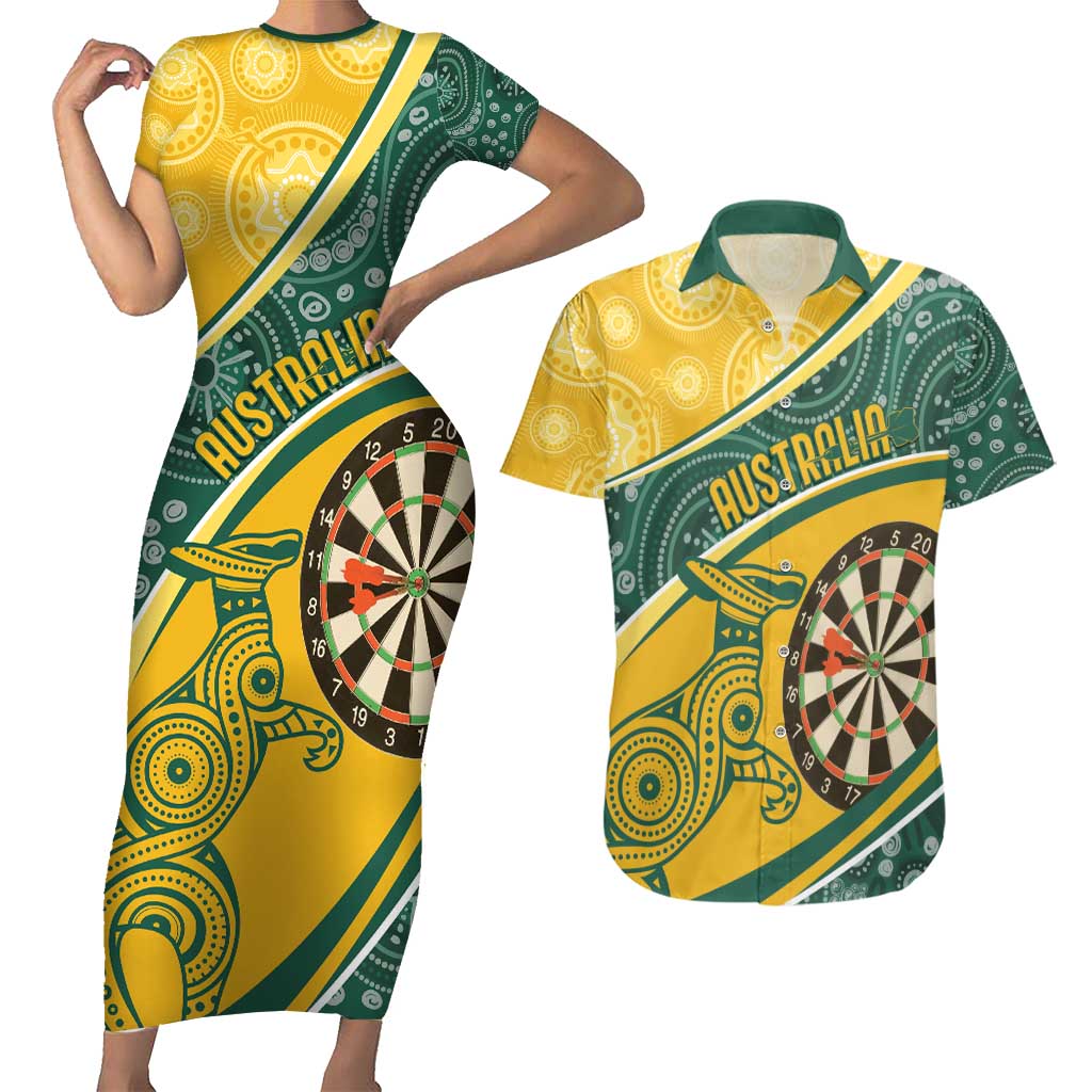 Australia Darts Personalized Indigenous Couples Matching Short Sleeve Bodycon Dress and Hawaiian Shirt Champion Roos