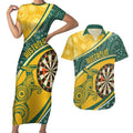Australia Darts Personalized Indigenous Couples Matching Short Sleeve Bodycon Dress and Hawaiian Shirt Champion Roos