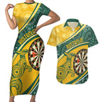 Australia Darts Personalized Indigenous Couples Matching Short Sleeve Bodycon Dress and Hawaiian Shirt Champion Roos