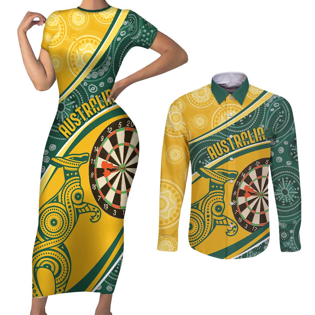 Australia Darts Personalized Indigenous Couples Matching Short Sleeve Bodycon Dress and Long Sleeve Button Shirt Champion Roos