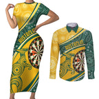 Australia Darts Personalized Indigenous Couples Matching Short Sleeve Bodycon Dress and Long Sleeve Button Shirt Champion Roos