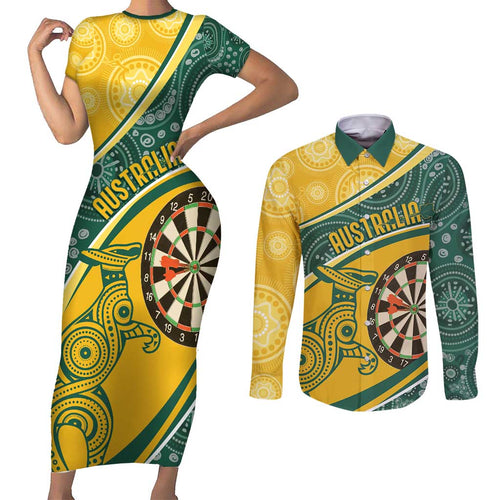 Australia Darts Personalized Indigenous Couples Matching Short Sleeve Bodycon Dress and Long Sleeve Button Shirt Champion Roos