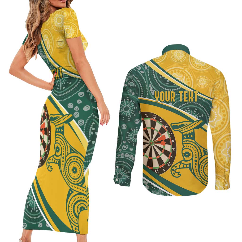 Australia Darts Personalized Indigenous Couples Matching Short Sleeve Bodycon Dress and Long Sleeve Button Shirt Champion Roos