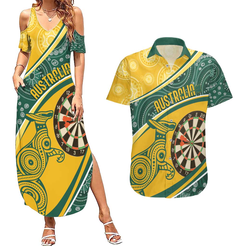 Australia Darts Personalized Indigenous Couples Matching Summer Maxi Dress and Hawaiian Shirt Champion Roos