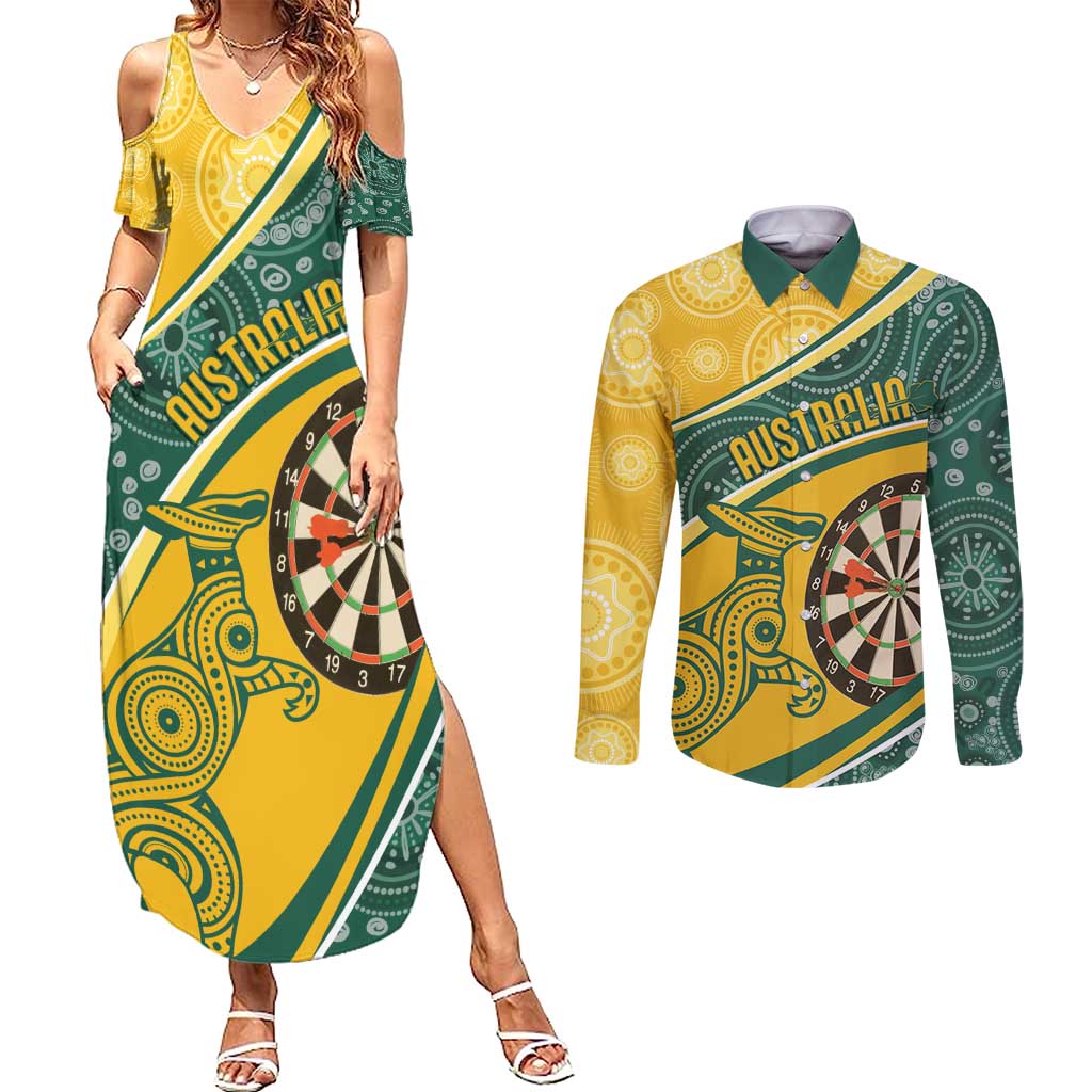 Australia Darts Personalized Indigenous Couples Matching Summer Maxi Dress and Long Sleeve Button Shirt Champion Roos