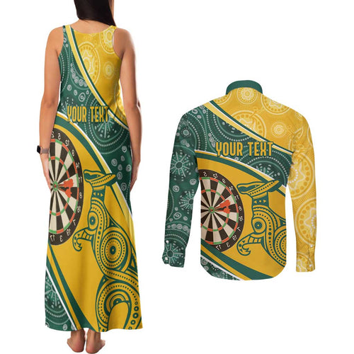 Australia Darts Personalized Indigenous Couples Matching Tank Maxi Dress and Long Sleeve Button Shirt Champion Roos