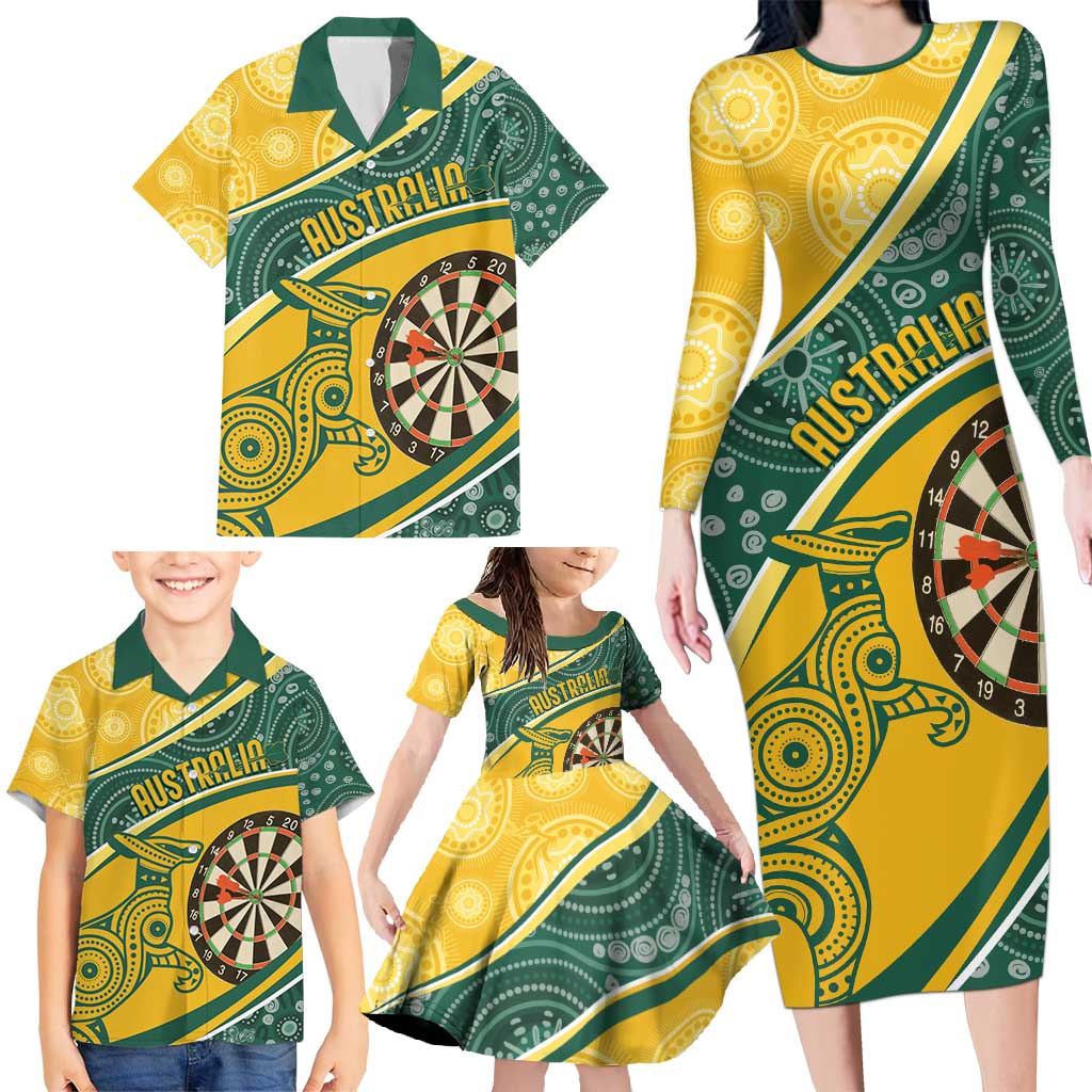 Australia Darts Personalized Indigenous Family Matching Long Sleeve Bodycon Dress and Hawaiian Shirt Champion Roos