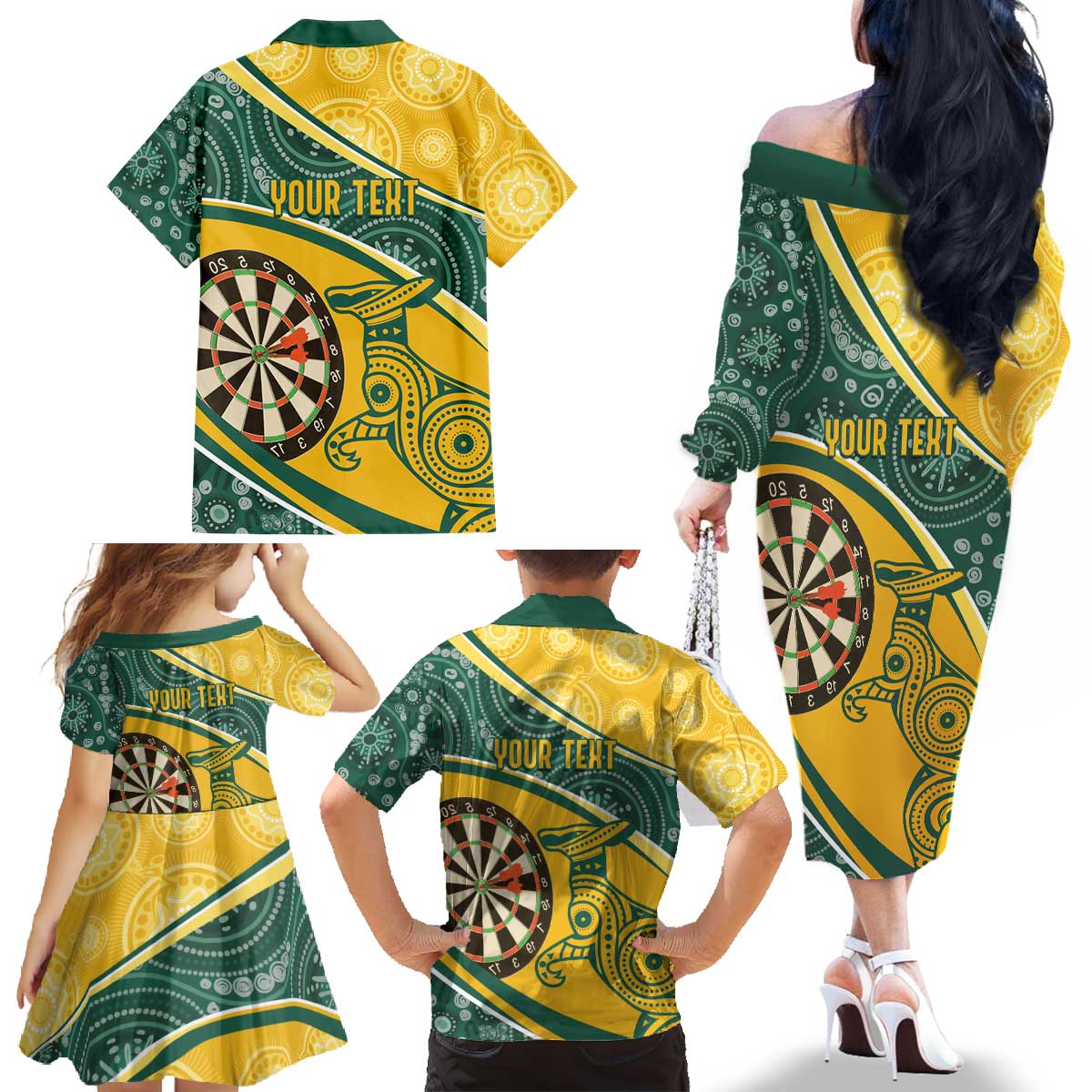 Australia Darts Personalized Indigenous Family Matching Off The Shoulder Long Sleeve Dress and Hawaiian Shirt Champion Roos