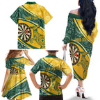Australia Darts Personalized Indigenous Family Matching Off The Shoulder Long Sleeve Dress and Hawaiian Shirt Champion Roos