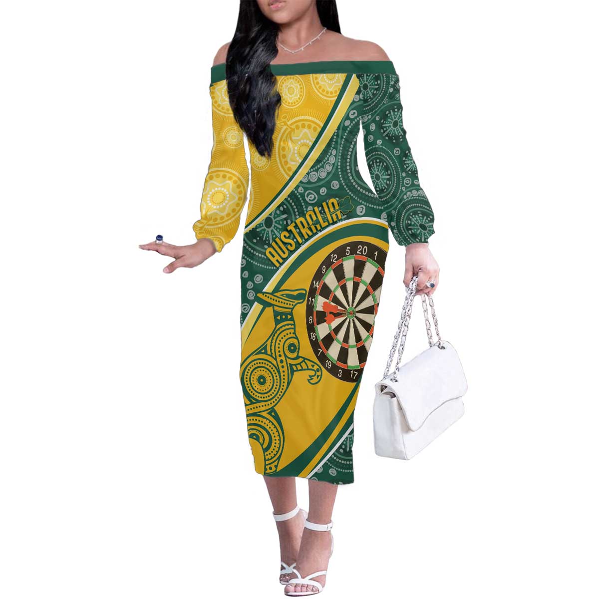 Australia Darts Personalized Indigenous Family Matching Off The Shoulder Long Sleeve Dress and Hawaiian Shirt Champion Roos