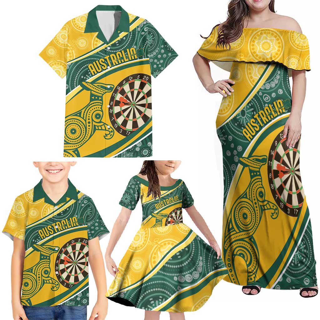 Australia Darts Personalized Indigenous Family Matching Off Shoulder Maxi Dress and Hawaiian Shirt Champion Roos