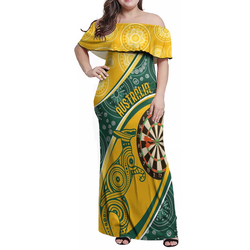 Australia Darts Personalized Indigenous Family Matching Off Shoulder Maxi Dress and Hawaiian Shirt Champion Roos