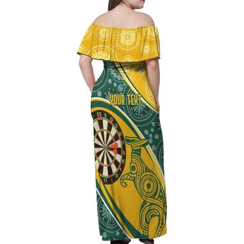 Australia Darts Personalized Indigenous Family Matching Off Shoulder Maxi Dress and Hawaiian Shirt Champion Roos