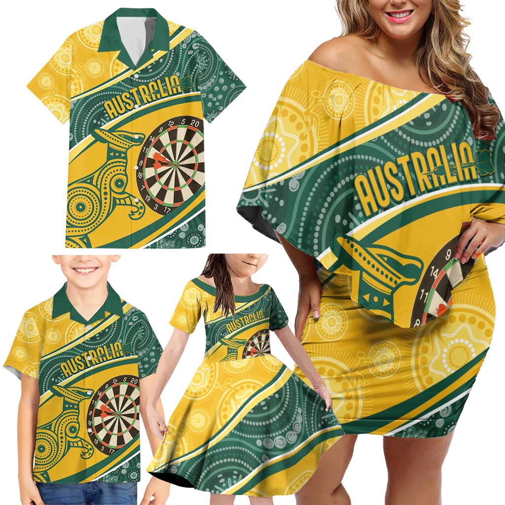 Australia Darts Personalized Indigenous Family Matching Off Shoulder Short Dress and Hawaiian Shirt Champion Roos
