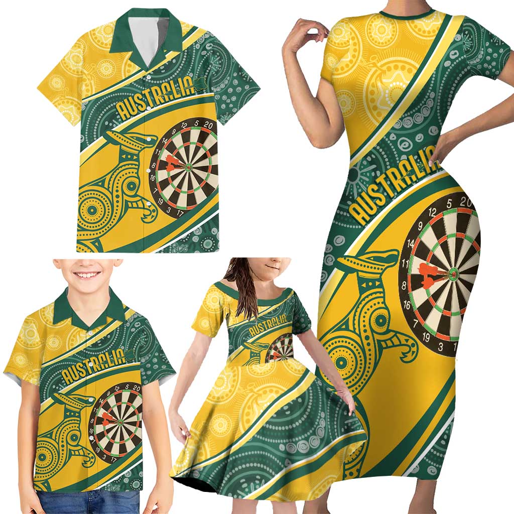 Australia Darts Personalized Indigenous Family Matching Short Sleeve Bodycon Dress and Hawaiian Shirt Champion Roos
