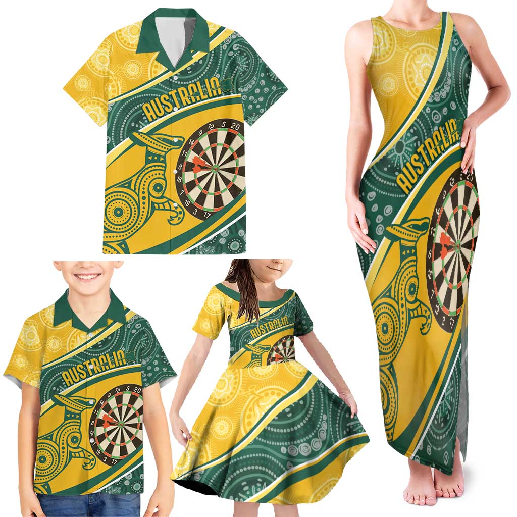 Australia Darts Personalized Indigenous Family Matching Tank Maxi Dress and Hawaiian Shirt Champion Roos