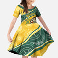 Australia Darts Personalized Indigenous Kid Short Sleeve Dress Champion Roos