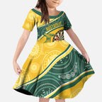 Australia Darts Personalized Indigenous Kid Short Sleeve Dress Champion Roos