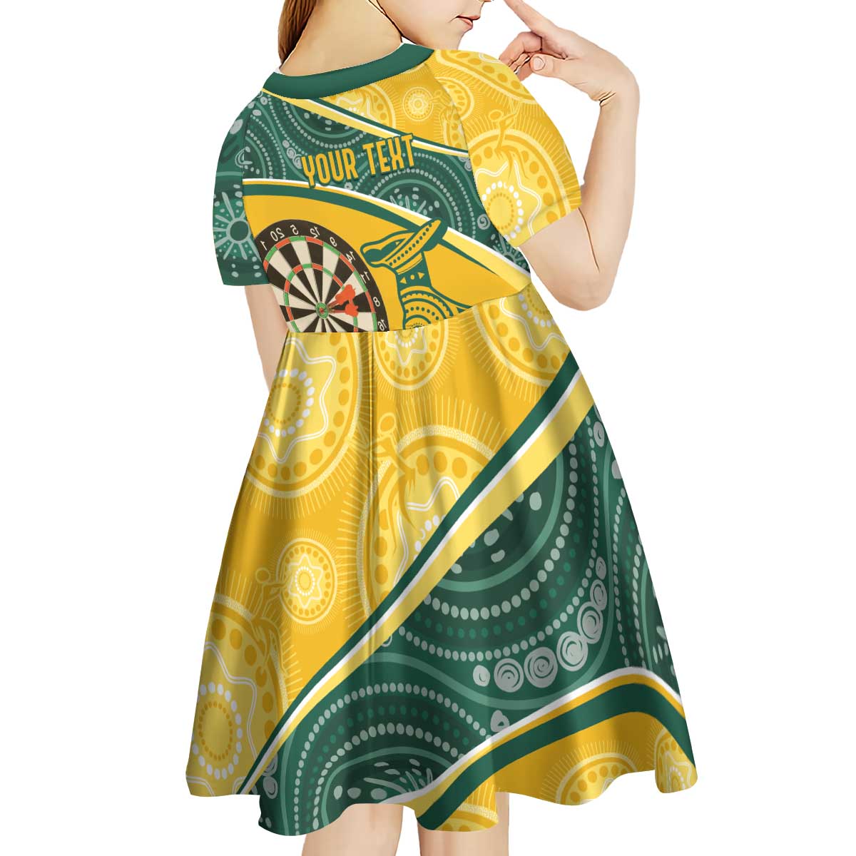 Australia Darts Personalized Indigenous Kid Short Sleeve Dress Champion Roos