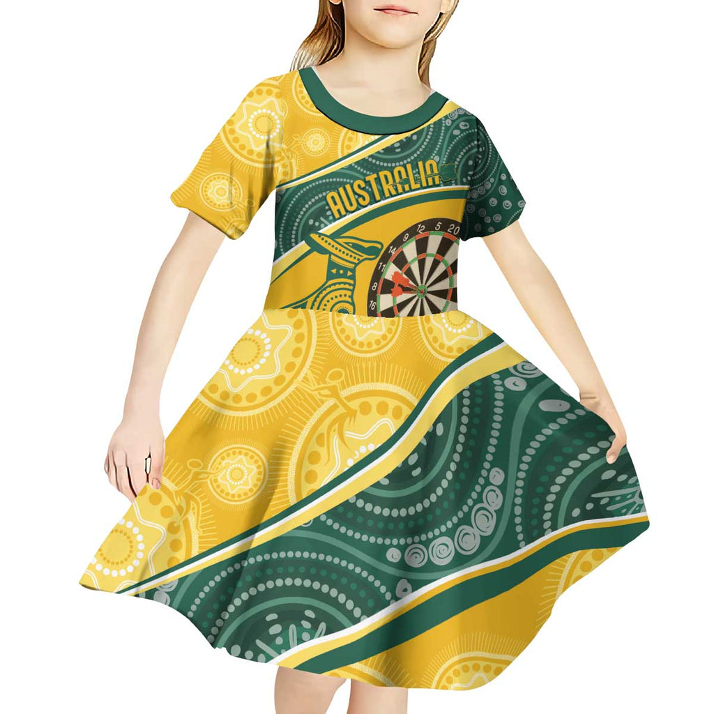 Australia Darts Personalized Indigenous Kid Short Sleeve Dress Champion Roos