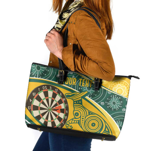 Australia Darts Personalized Indigenous Leather Tote Bag Champion Roos