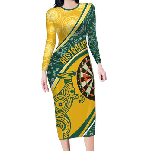 Australia Darts Personalized Indigenous Long Sleeve Bodycon Dress Champion Roos