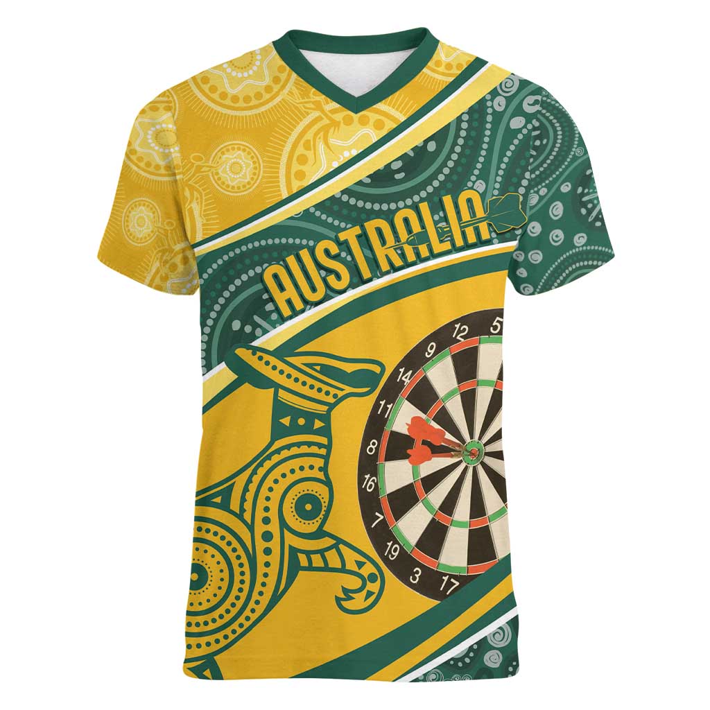 Australia Darts Personalized Indigenous Women V-Neck T-Shirt Champion Roos