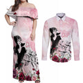 Melbourne Horse Racing Cup Pink Out Derby Couples Matching Off Shoulder Maxi Dress and Long Sleeve Button Shirt - Aussie Hoodie