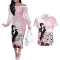 Melbourne Horse Racing Cup Pink Out Derby Couples Matching Off The Shoulder Long Sleeve Dress and Hawaiian Shirt - Aussie Hoodie