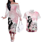 Melbourne Horse Racing Cup Pink Out Derby Couples Matching Off The Shoulder Long Sleeve Dress and Hawaiian Shirt - Aussie Hoodie