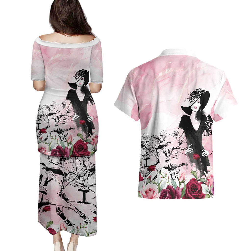 Melbourne Horse Racing Cup Pink Out Derby Couples Matching Puletasi and Hawaiian Shirt - Aussie Hoodie