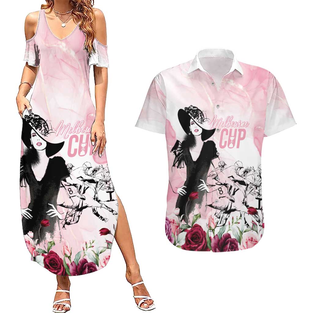 Melbourne Horse Racing Cup Pink Out Derby Couples Matching Summer Maxi Dress and Hawaiian Shirt - Aussie Hoodie