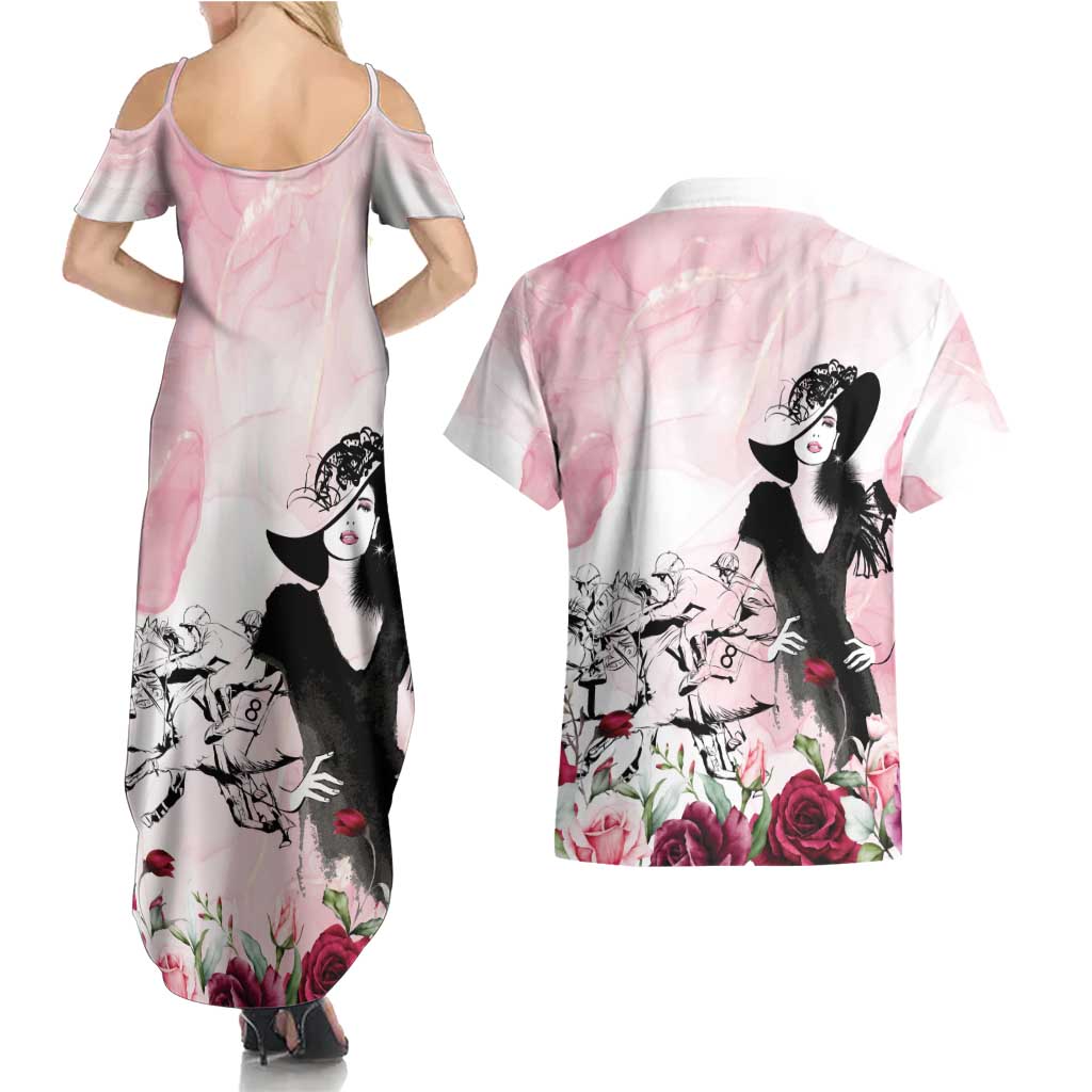 Melbourne Horse Racing Cup Pink Out Derby Couples Matching Summer Maxi Dress and Hawaiian Shirt - Aussie Hoodie