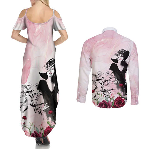 Melbourne Horse Racing Cup Pink Out Derby Couples Matching Summer Maxi Dress and Long Sleeve Button Shirt - Aussie Hoodie